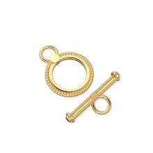 Load image into Gallery viewer, 18k Solid Yellow Gold Circle Fancy Twisted Wire Toggle Clasp Finding - Jalvi &amp; Co.