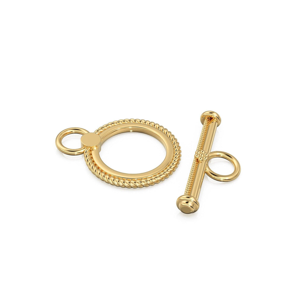 18k Solid Yellow Gold Circle Fancy Twisted Wire Toggle Clasp Finding - Jalvi & Co.