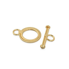 Load image into Gallery viewer, 18k Solid Yellow Gold Circle Fancy Twisted Wire Toggle Clasp Finding - Jalvi &amp; Co.