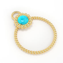 Load image into Gallery viewer, 18k Solid Yellow Gold Circle Twisted Wire Toggle Clasp Finding With Diamond / Sleeping Beauty Turquoise Bezel - Jalvi &amp; Co.