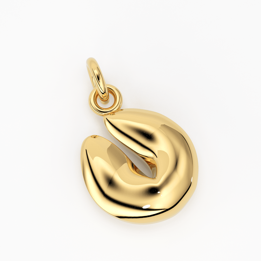 18k Solid Yellow Gold Fortune Cookie Charm Pendant / Solid Gold Pendant - Jalvi & Co.