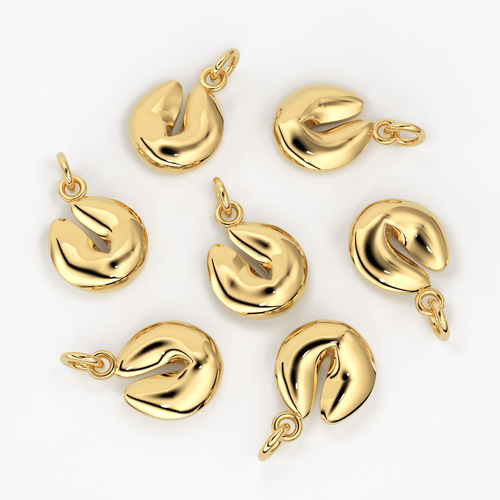 18k Solid Yellow Gold Fortune Cookie Charm Pendant / Solid Gold Pendant - Jalvi & Co.