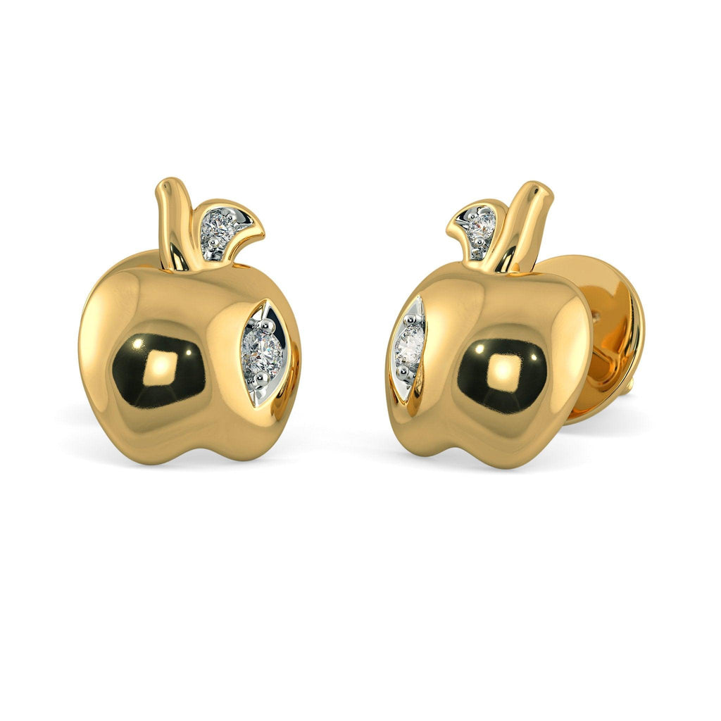 18k Solid Yellow Gold Handmade Apple Diamond Earrings, Apple Earrings, Gold Earrings, Diamond Earrings - Jalvi & Co.