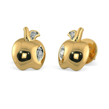 Load image into Gallery viewer, 18k Solid Yellow Gold Handmade Apple Diamond Earrings, Apple Earrings, Gold Earrings, Diamond Earrings - Jalvi &amp; Co.