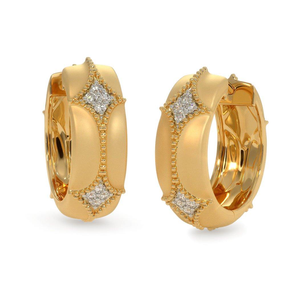 18k Solid Yellow Gold Handmade Diamond Hoop Earrings, Hoop Earrings, Gold Earrings, Diamond Earrings - Jalvi & Co.
