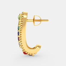 Load image into Gallery viewer, 18k Solid Yellow Gold Handmade Navratna Gemstone Hoop Earrings, Navratna Earrings, Nine Gemstone Earrings, Gemstone Earrings - Jalvi &amp; Co.