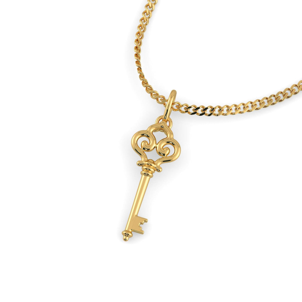 18k Solid Yellow Gold Handmade Skeleton Key Charm Pendant, Gold Pendant, Key Pendant - Jalvi & Co.