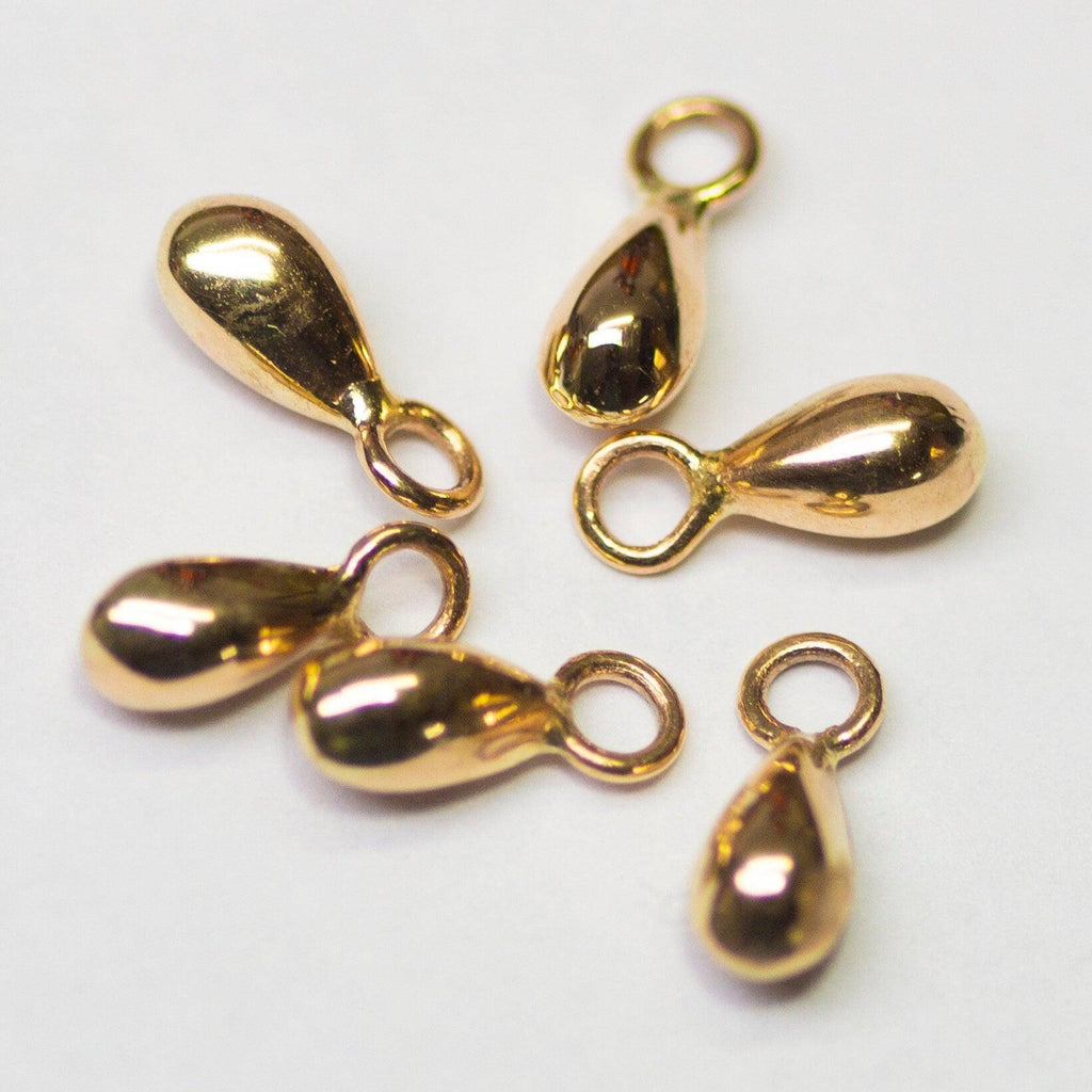 18k Solid Yellow Gold Teardrop Charm Pendant Finding, Gold Drops 3.3mmx8.5mm - Jalvi & Co.