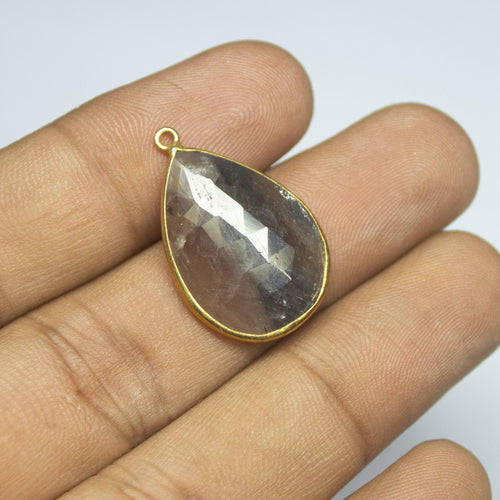 18mm, Pink Sapphire Rose Cut Pear Briolette 925 Sterling Silver Gold Vermeil Charm Pendant, Sapphire Pendant - Jalvi & Co.