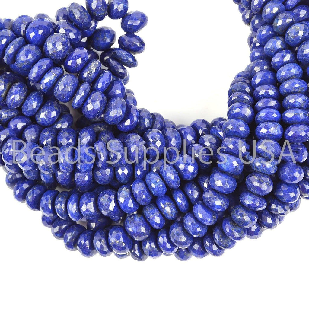 19" Full Strand, Lapis Lazuli Faceted Rondelle Shape Gemstone Beads, Lapis Beads, 7-9mm - Jalvi & Co.