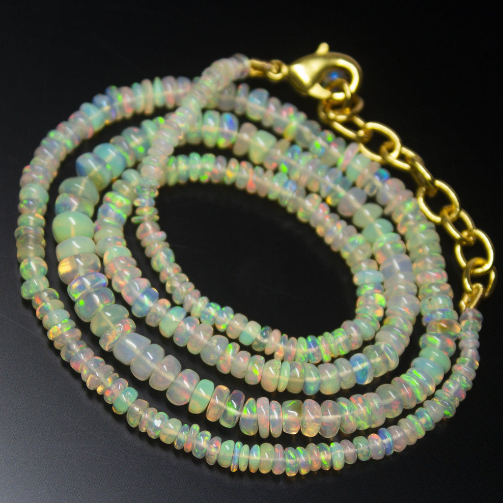 19 inch, 3-5mm, Natural Ethiopian Opal Smooth Rondelle Shape Gemstone Beads - Jalvi & Co.