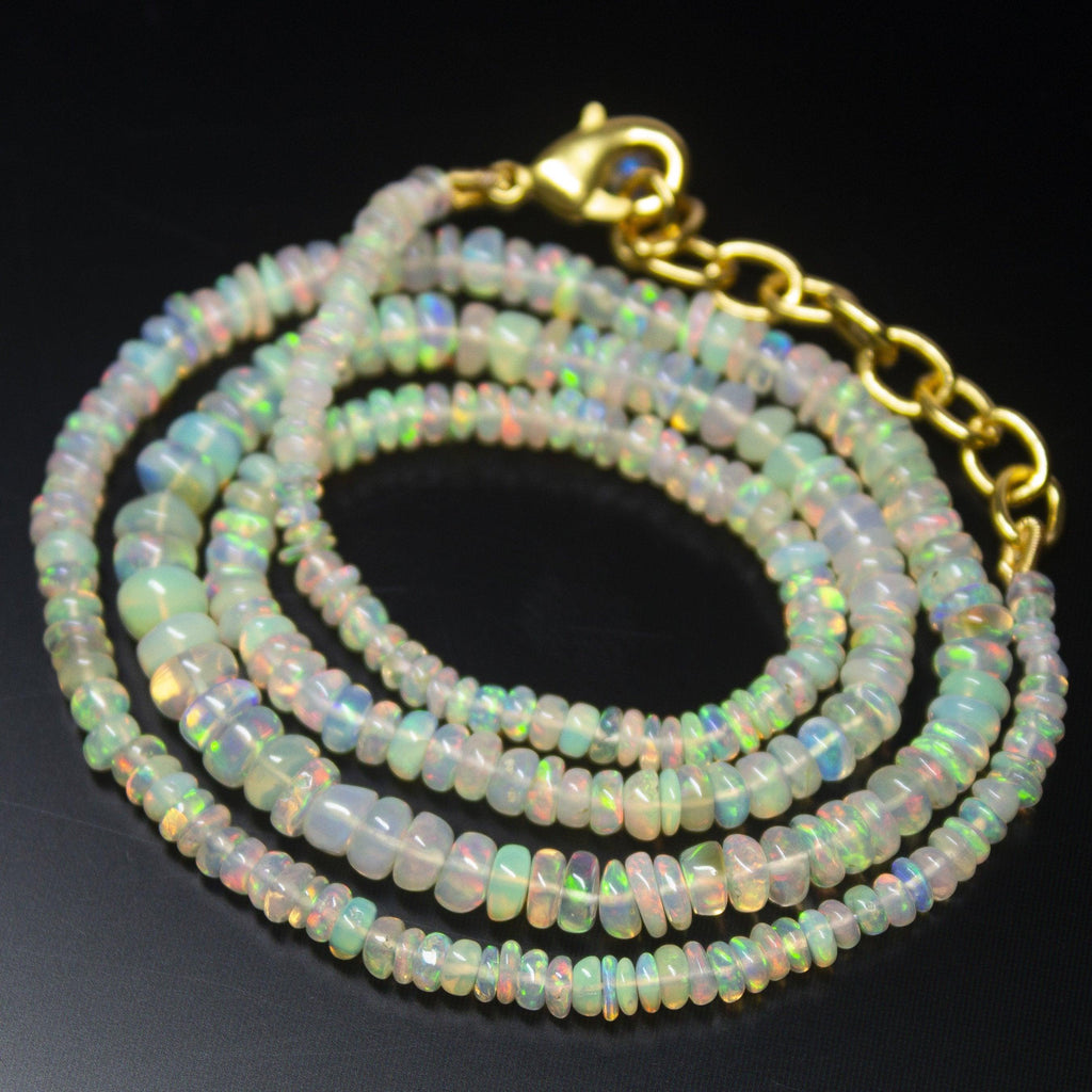 19 inch, 3-5mm, Natural Ethiopian Opal Smooth Rondelle Shape Gemstone Beads - Jalvi & Co.