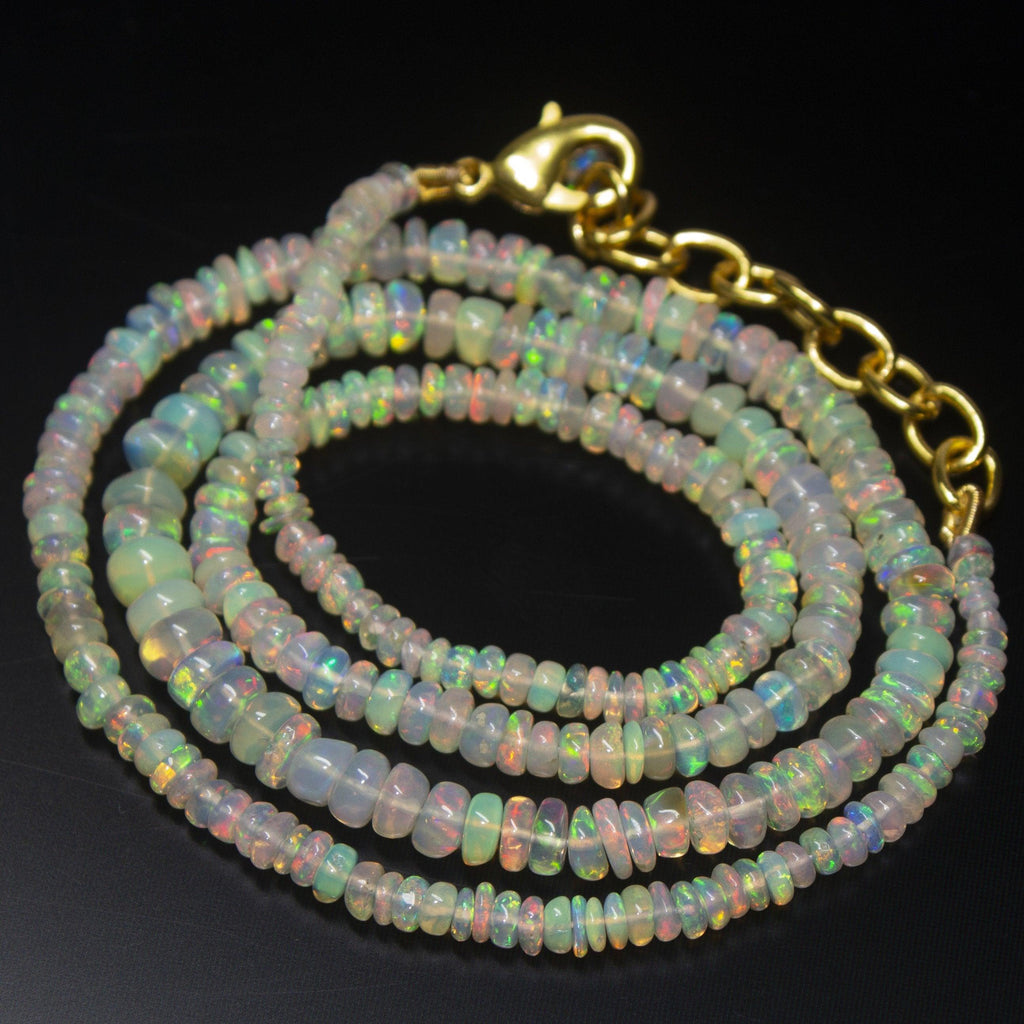 19 inch, 3-5mm, Natural Ethiopian Opal Smooth Rondelle Shape Gemstone Beads - Jalvi & Co.