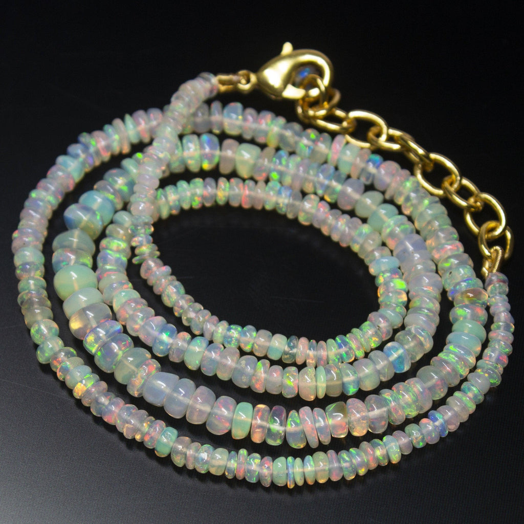 19 inch, 3-5mm, Natural Ethiopian Opal Smooth Rondelle Shape Gemstone Beads - Jalvi & Co.