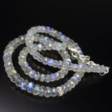 19 inch, 5-8mm, Blue Rainbow Moonstone Faceted Rondelle Beads Necklace, Rainbow Moonstone Beads