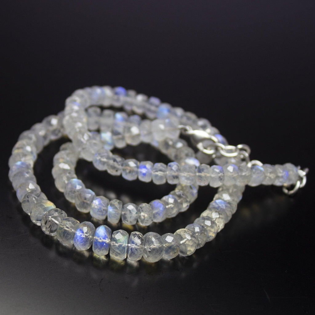 19 inch, 5-8mm, Blue Rainbow Moonstone Faceted Rondelle Beads Necklace, Rainbow Moonstone Beads - Jalvi & Co.