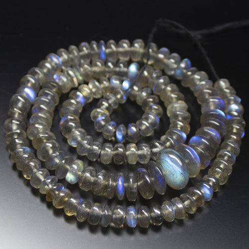 19 inch, 5mm 12mm, AAA Blue Labradorite Smooth Rondelle Large Size Beads, Labradorite Beads - Jalvi & Co.