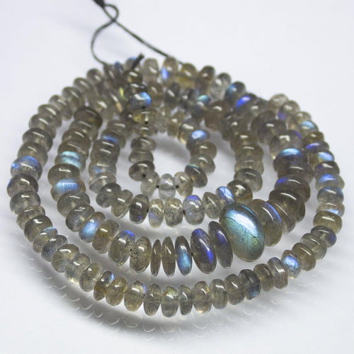 19 inch, 5mm 12mm, AAA Blue Labradorite Smooth Rondelle Large Size Beads, Labradorite Beads - Jalvi & Co.