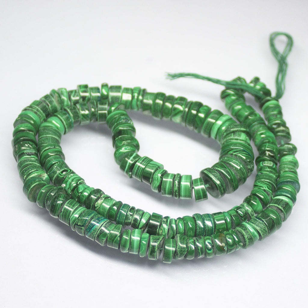 19 inch, 7mm 12mm, Natural Malachite Smooth Tyre Wheel Shape Beads, Malachite Bead - Jalvi & Co.