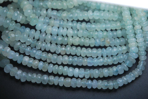 19 Inch Strands, Finest Quality, Natural Aquamarine Faceted Rondells, 5-7.5mm - Jalvi & Co.