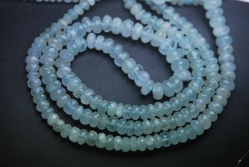 19 Inch Strands, Finest Quality, Natural Aquamarine Faceted Rondells, 5-7.5mm - Jalvi & Co.
