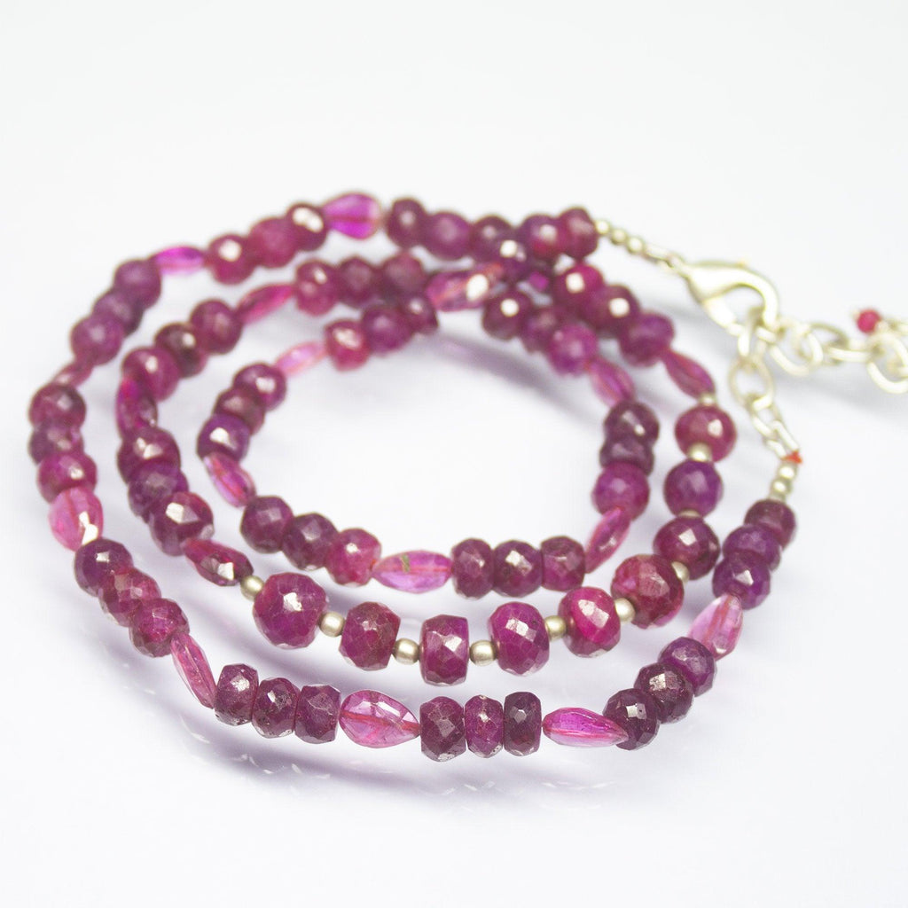 19 inches, 5mm 7mm, Natural Ruby and Tourmaline Multi Shaped Beaded Necklace, Beads Jewelry - Jalvi & Co.