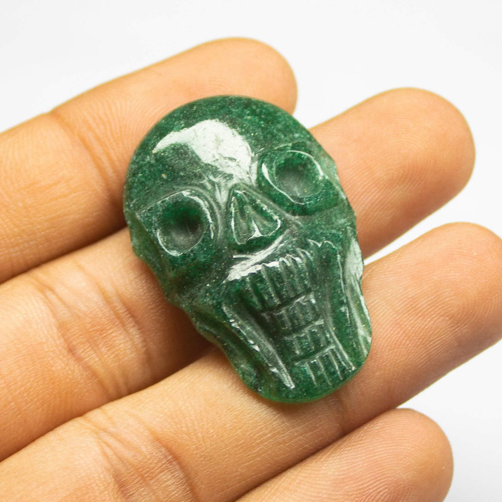 1pc, 38x25mm, Green Jade Carving Skull Loose Gemstone, Natural Jade - Jalvi & Co.