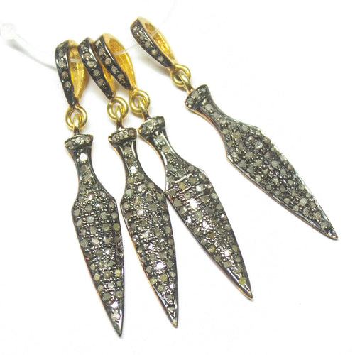 1pc Arrowhead Pave Diamond 925 Sterling Silver Gold Vermeil Charm Pendant 40mm x 6mm - Jalvi & Co.