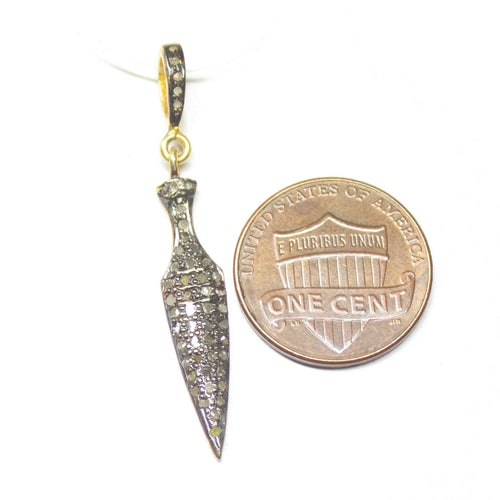 1pc Arrowhead Pave Diamond 925 Sterling Silver Gold Vermeil Charm Pendant 40mm x 6mm - Jalvi & Co.