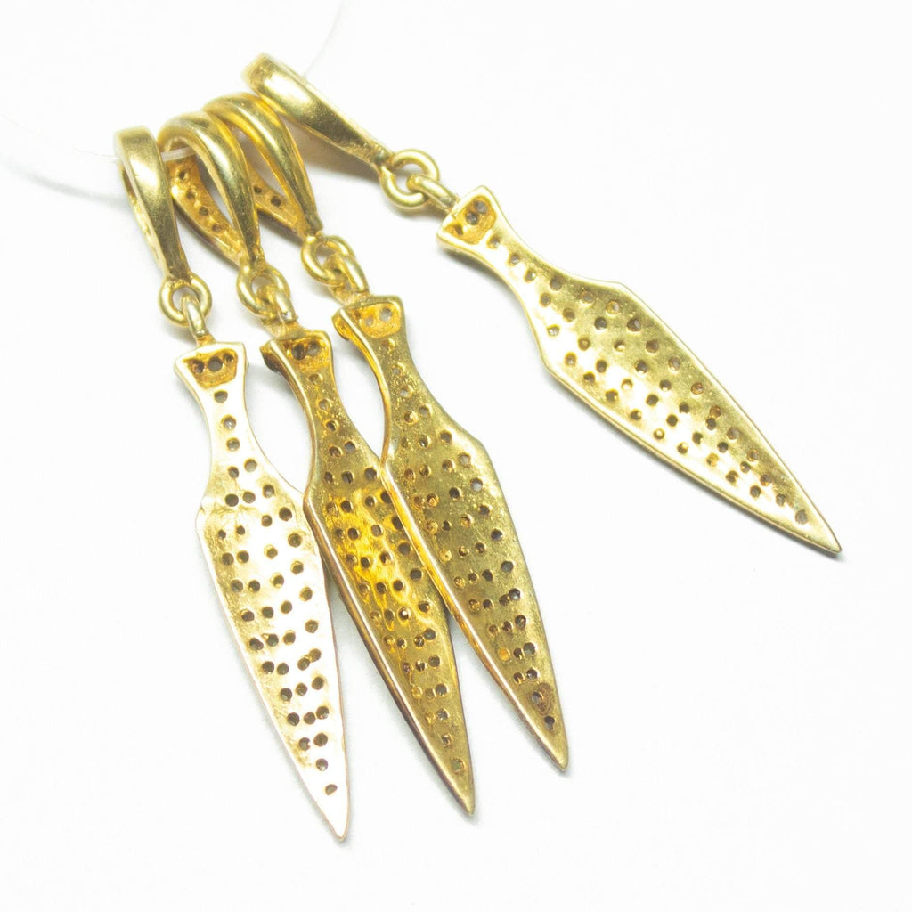 1pc Arrowhead Pave Diamond 925 Sterling Silver Gold Vermeil Charm Pendant 40mm x 6mm - Jalvi & Co.