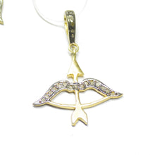 Load image into Gallery viewer, 1pc Bow &amp; Arrow Pave Diamond 925 Sterling Silver Gold Vermeil Charm Pendant 32mm x 23mm - Jalvi &amp; Co.