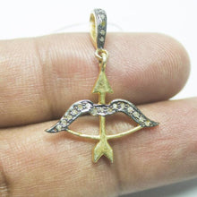 Load image into Gallery viewer, 1pc Bow &amp; Arrow Pave Diamond 925 Sterling Silver Gold Vermeil Charm Pendant 32mm x 23mm - Jalvi &amp; Co.