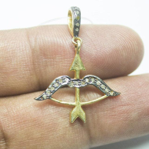 1pc Bow & Arrow Pave Diamond 925 Sterling Silver Gold Vermeil Charm Pendant 32mm x 23mm - Jalvi & Co.