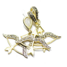 Load image into Gallery viewer, 1pc Bow &amp; Arrow Pave Diamond 925 Sterling Silver Gold Vermeil Charm Pendant 32mm x 23mm - Jalvi &amp; Co.