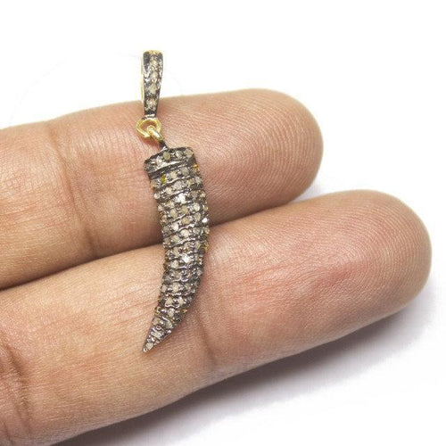 1pc Dagger Pave Diamond 925 Sterling Silver Gold Vermeil Charm Pendant 35mm x 6mm - Jalvi & Co.