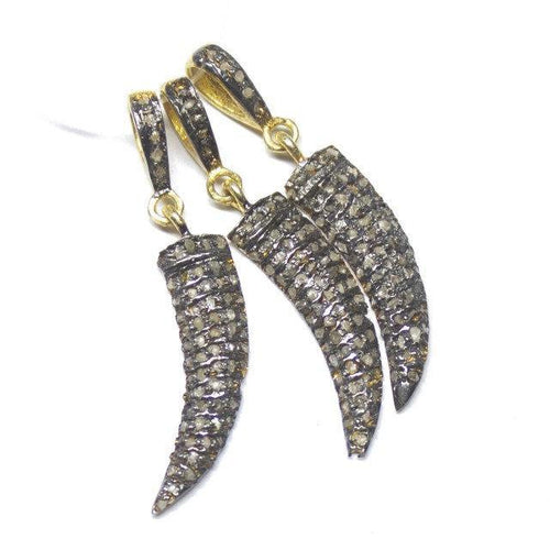 1pc Dagger Pave Diamond 925 Sterling Silver Gold Vermeil Charm Pendant 35mm x 6mm - Jalvi & Co.