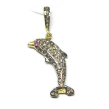 Load image into Gallery viewer, 1pc Dolphin Pave Diamond 925 Sterling Silver Gold Vermeil Charm Pendant 35mm x 8mm - Jalvi &amp; Co.
