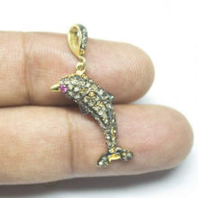 Load image into Gallery viewer, 1pc Dolphin Pave Diamond 925 Sterling Silver Gold Vermeil Charm Pendant 35mm x 8mm - Jalvi &amp; Co.