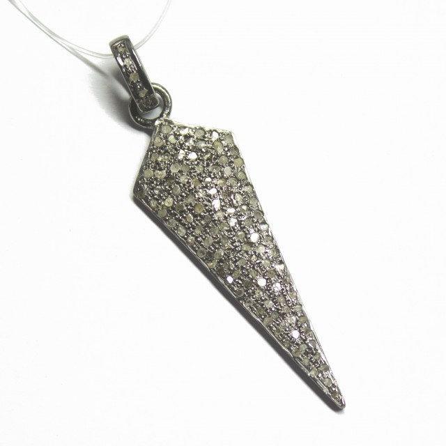 1pc Drop Pave Diamond 925 Sterling Silver Gold Vermeil Charm Pendant 53mm x 14mm - Jalvi & Co.