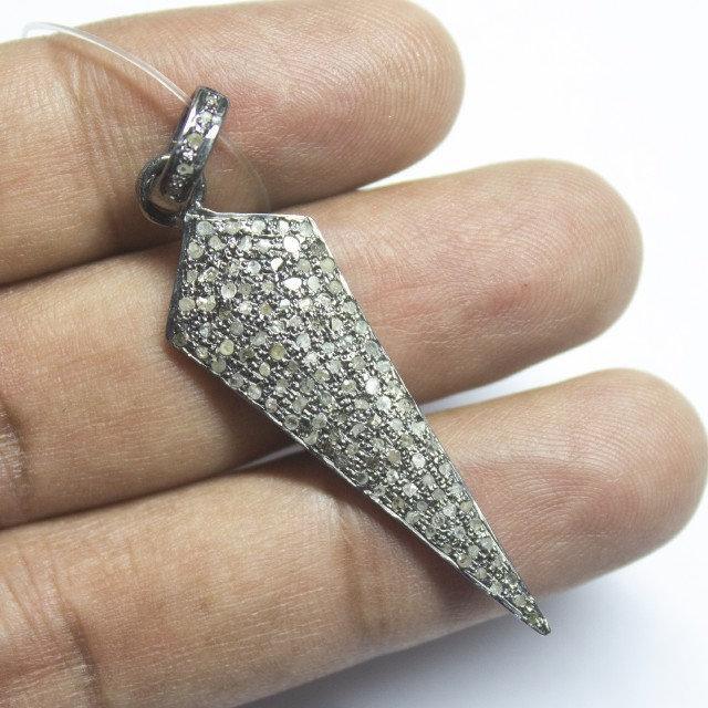 1pc Drop Pave Diamond 925 Sterling Silver Gold Vermeil Charm Pendant 53mm x 14mm - Jalvi & Co.