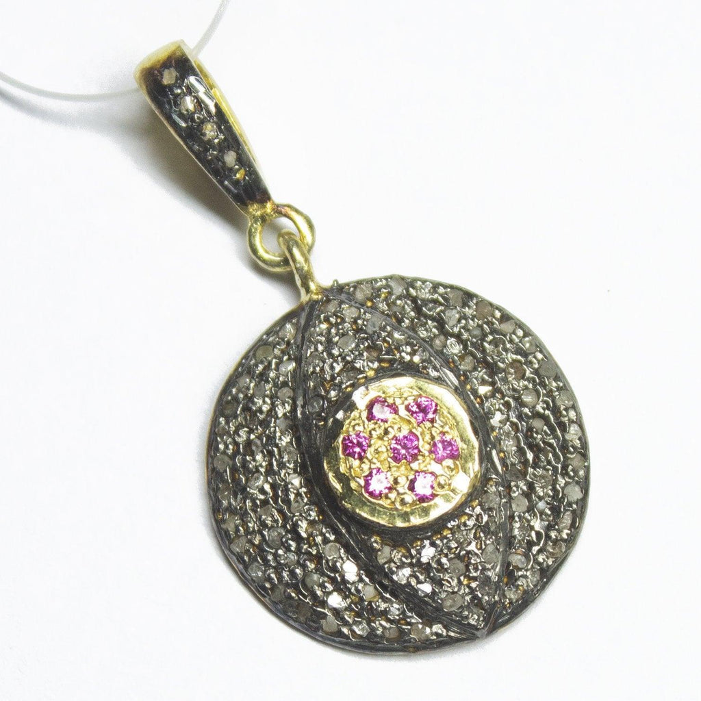 1pc Evil Eye Pave Diamond 925 Sterling Silver Gold Vermeil Charm Pendant 38mm x 25mm - Jalvi & Co.