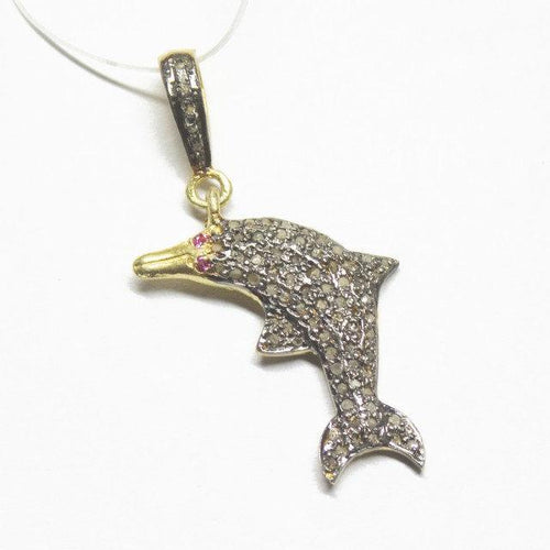 1pc Fish Pave Diamond 925 Sterling Silver Gold Vermeil Charm Pendant 36mm x 14mm - Jalvi & Co.