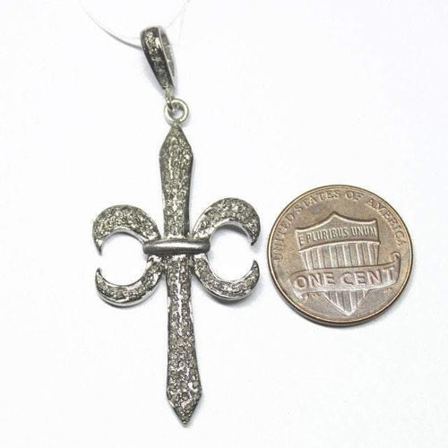1pc Fleur Pave Diamond 925 Sterling Silver Gold Vermeil Charm Pendant 54mm x 22mm - Jalvi & Co.