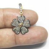 1pc Flower Pave Diamond 925 Sterling Silver Gold Vermeil Charm Pendant 29mm x 17mm