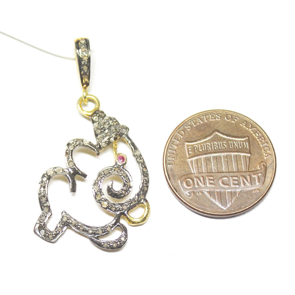 1pc Ganesha Pave Diamond 925 Sterling Silver Gold Vermeil Charm Pendant 38mm x 19mm - Jalvi & Co.