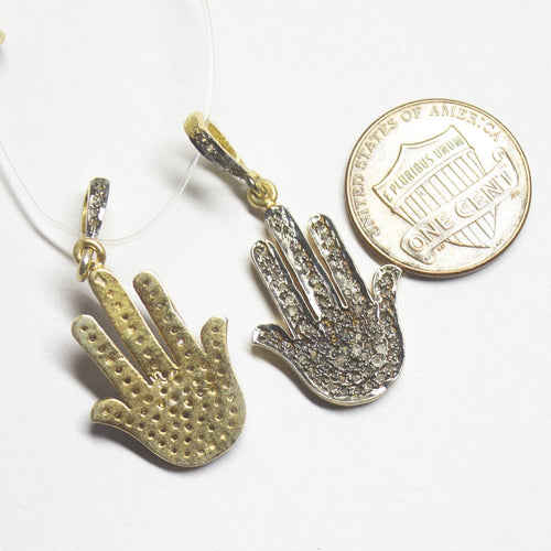 1pc Hamsa Hand Pave Diamond 925 Sterling Silver Gold Vermeil Charm Pendant 35mmx16mm - Jalvi & Co.