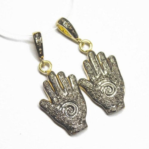 1pc Hamsa Pave Diamond 925 Sterling Silver Gold Vermeil Charm Pendant 24mm x 17mm - Jalvi & Co.