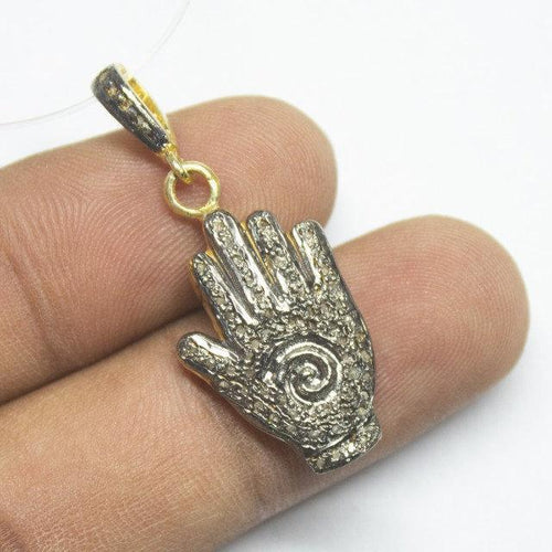 1pc Hamsa Pave Diamond 925 Sterling Silver Gold Vermeil Charm Pendant 24mm x 17mm - Jalvi & Co.