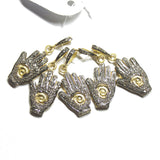 1pc Hamsa Pave Diamond 925 Sterling Silver Gold Vermeil Charm Pendant 35mm x 15mm