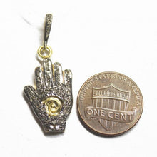Load image into Gallery viewer, 1pc Hamsa Pave Diamond 925 Sterling Silver Gold Vermeil Charm Pendant 35mm x 15mm - Jalvi &amp; Co.